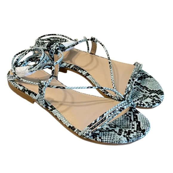 The Drop Women's Samantha Lace Up Sandal Blue Black Reptile Snake Size 7 NIB - Picture 4 of 6
